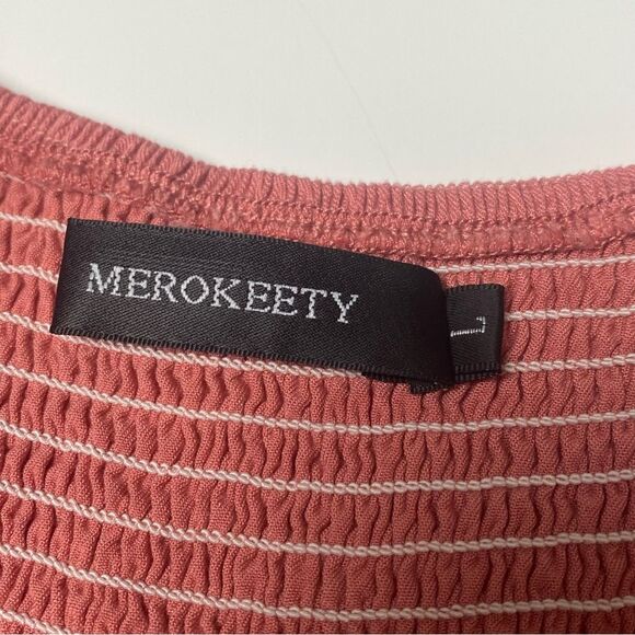 MEROKEETY Women's Flutter Sleeve Smocked Midi Dress V Neck Casual Tiered Size L - Picture 11 of 14